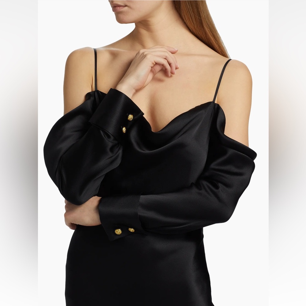 NWT L'AGENCE Melly French Cuff Off Shoulder 100% Silk Dress Maxi Cocktail Dress - Picture 8 of 15